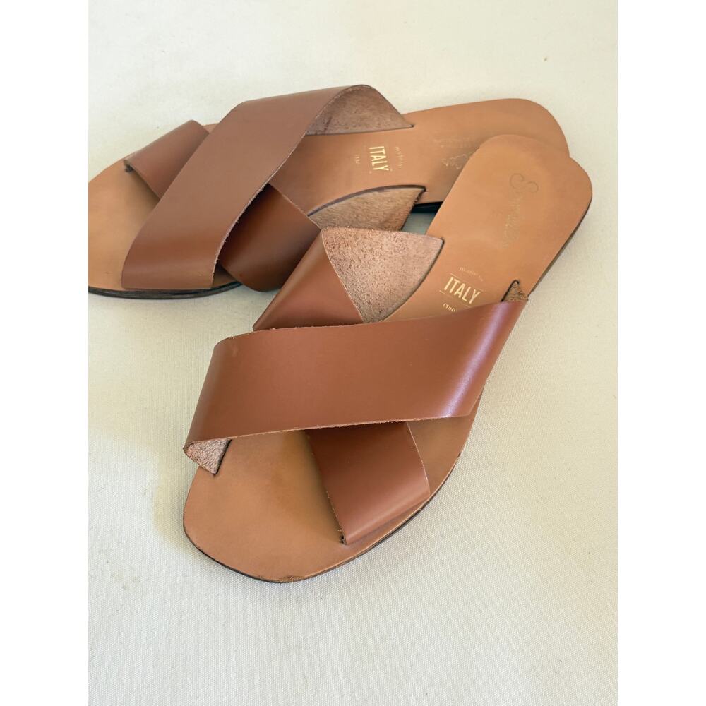Seychelles Brown Leather Cross-Strap Slide Sandals
